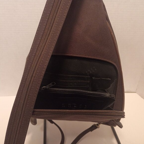 '90s CRAZY HORSE/Liz Claiborne Brown Leather & Nylon 2-Way Daypack Sling Bag - Picture 9 of 14